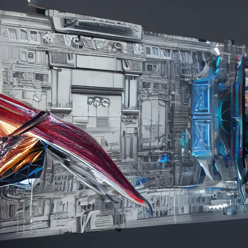 Image similar to sci-fi motherboard structure on the coronation of napoleon painting and digital billboard in the middle, unreal engine 5, keyshot, octane, artstation trending, ultra high detail, ultra realistic, cinematic, 8k, 16k, in style of zaha hadid, in style of nanospace Michael Menzelincev, in style of Lee SOUDER, colors in style of the Blade Runner 2049, in plastic, dark, tilt shift,