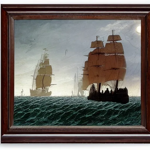 Image similar to pirate wearing an eyepatch, ship, digital oil paint, by caspar david friedrich