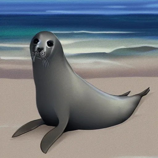 Image similar to a seal on a beach as concept art wlop