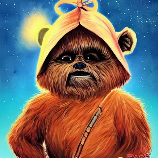 Image similar to cute ewok childrens book cover, colourful, digital art