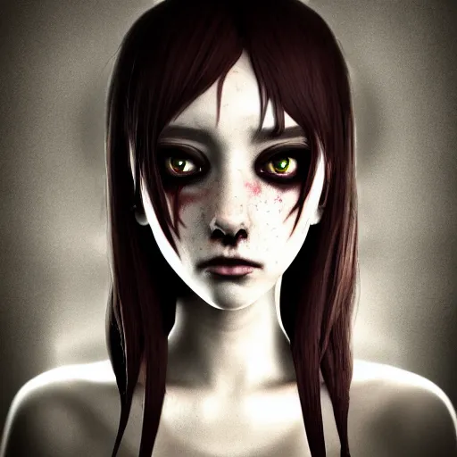 Prompt: photorealistic full shot portrait of angry darkness anime girl, worrying eyes, inspired by Tim Burton, detailed, unreal engine 4k volumetric light, fog,