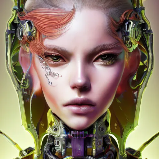 Image similar to studio portrait of lawful good colorful female holy mecha paladin absurdly beautiful, elegant, young sensual graceful woman, ultrafine hyperrealistic detailed face illustration by kim jung gi, irakli nadar, intricate linework, sharp focus, bright colors, matte, octopath traveler, final fantasy, unreal engine highly rendered, global illumination, radiant light, intricate environment