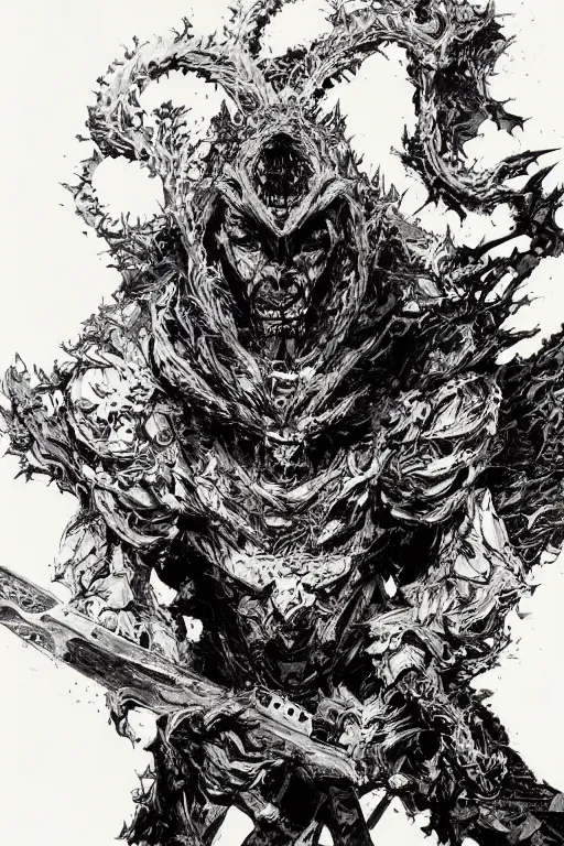 Image similar to portrait of chainsaw devil from chainsawman, pen and ink, intricate line drawings, by craig mullins, ruan jia, kentaro miura, greg rutkowski