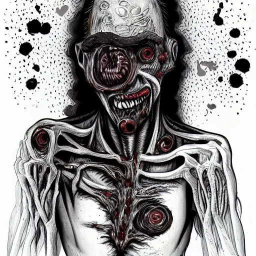 Image similar to creepy body horror human in the style of trevor henderson and tyedied