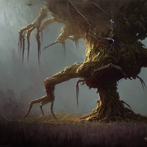 Image similar to a spider as tree, by greg rutkowski, trending on art station, highly detailed, magic the gathering, matte painting