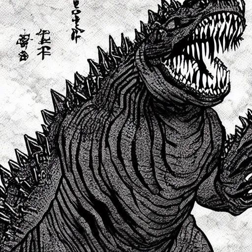 Prompt: godzilla, junji ito,