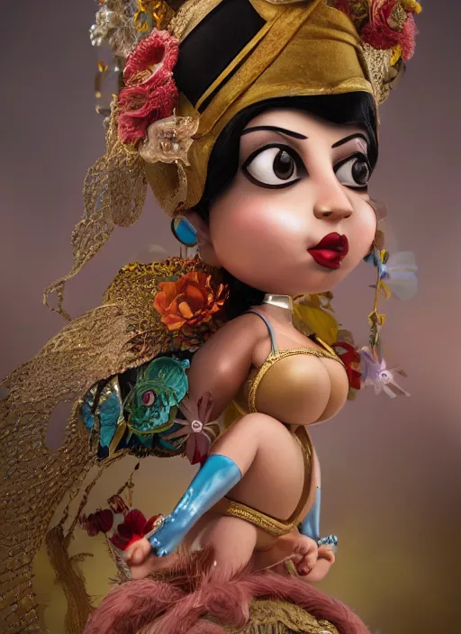 Image similar to closeup profile portrait of tin toy mata hari, bikini, depth of field, zeiss lens, detailed, symmetrical, centered, fashion photoshoot, by nicoletta ceccoli, mark ryden, lostfish, breathtaking, 8 k resolution, extremely detailed, beautiful, establishing shot, artistic, hyperrealistic, octane render