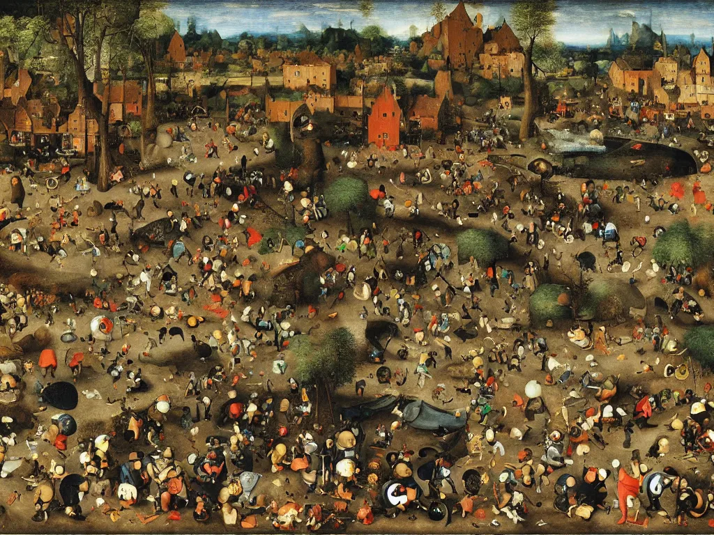 Image similar to Sega Mega Drive Genesis sidescroller game by Pieter Bruegel the Elder