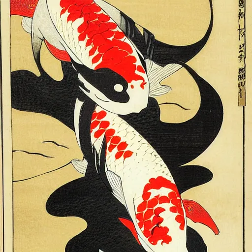 Image similar to koi by utagawa yoshiiku, featured on pixiv, ukiyo - e, ukiyo - e, woodcut, creative commons attribution