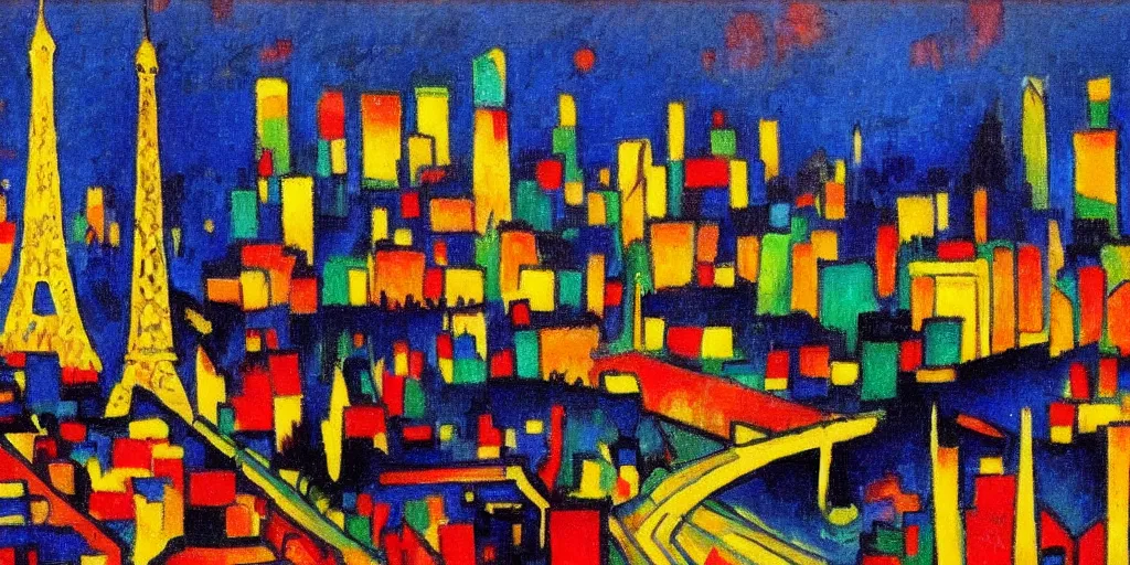 Image similar to fine detail painting of paris at night by kandinsky, ornate