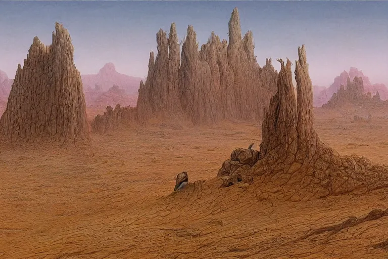 Image similar to intricate, 3 d, endless wastes vast desert, style by caspar david friedrich and wayne barlowe and ted nasmith