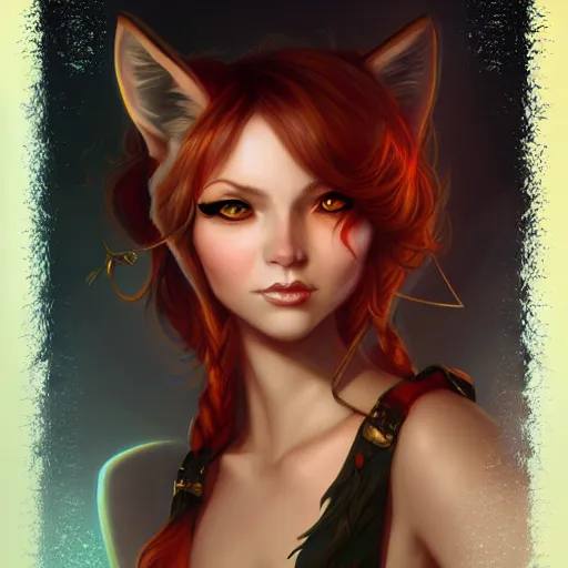 Prompt: fantasy portrait of fox-girl , by René Laloux, by ross tran