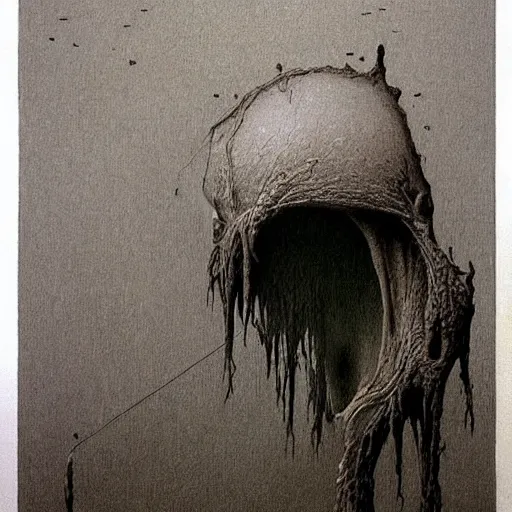 Prompt: grunge drawing of the one that hides in your room by - Zdzisław Beksiński, detailed, elegant, intricate, horror themed