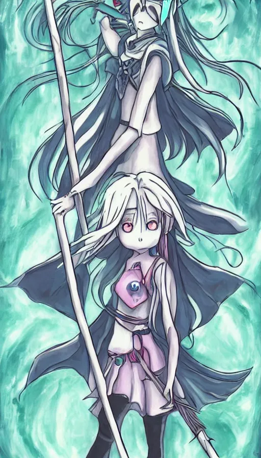 Image similar to a beautiful link drawing of the being death as a cute anime girl with a giant scythe from a studio ghibli film inspired by the death tarot card, dark vibes, pastel colors