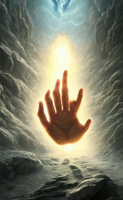 Image similar to the hand of God coming out of a portal hopping and time warping with reckless abandon, dramatic scene, masterpiece digital painting by Greg Rutkowski, Alex Grey, artstation, 4k wallpaper, pixar poster