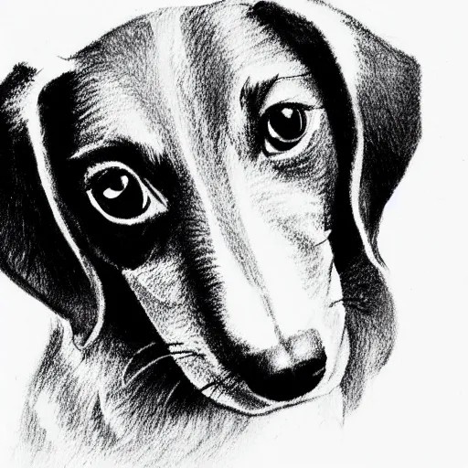 Image similar to very quick simple black and white line sketch of a cute dachshund