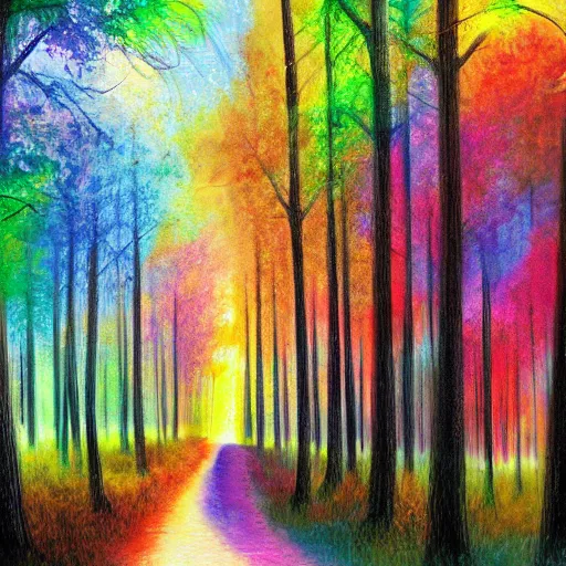 Image similar to rainbow forest trending on art station