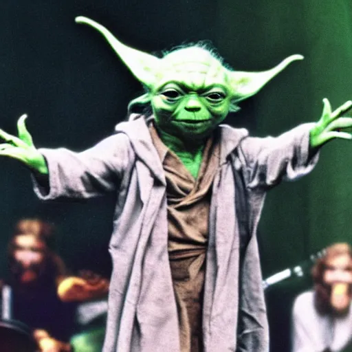 Image similar to yoda performing at woodstock