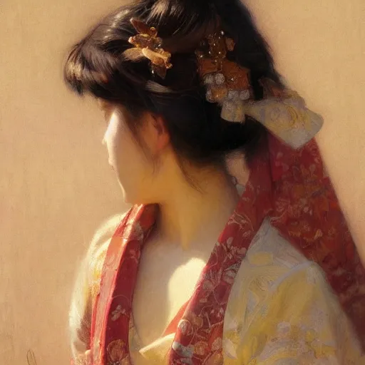 Prompt: detailed portrait of japanese girl, spring light, painting by gaston bussiere, craig mullins, j. c. leyendecker