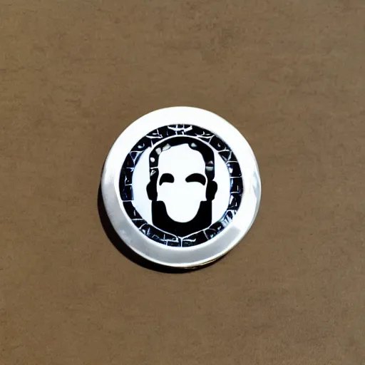 Image similar to transhumanism, metal badge with a hair clip