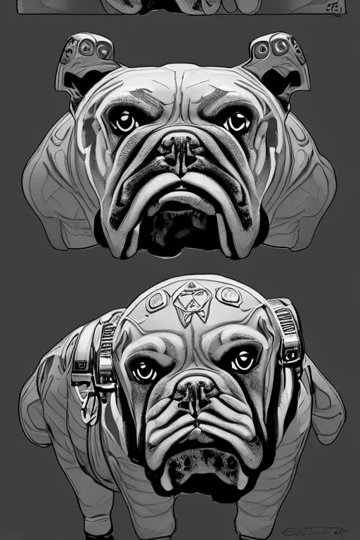 Prompt: cyborg bulldog cartoon concept art, high - contrast, intricate, elegant, highly detailed, digital painting, artstation, concept art, smooth, illustration