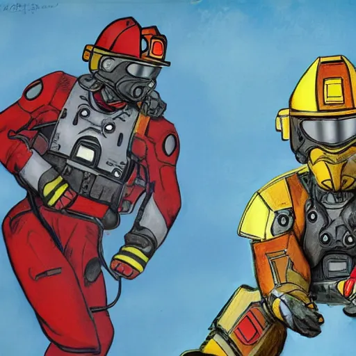 Image similar to Master Chief posting for a fireman pinup calendar