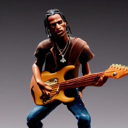 Prompt: Travis Scott playing guitar, as a figurine, studio, light, trending on artstation, 8K,