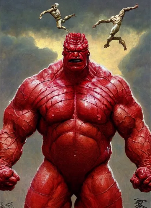 Image similar to brock lesnar as reptilian red hulk wearing scifi armour suit, dynamic action, by lawrence alma - tadema and zdzislaw beksinski and norman rockwell and jack kirby and tom lovell and greg staples, artstation creature art