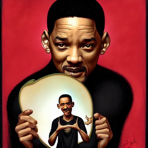 Image similar to will smith by tom bagshaw, slapping barrack obama by tom bagshaw, with a black flip flop, digital art by ilya kuvshinov