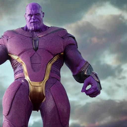 Image similar to thanos is the pope, purple skin, josh brolin, clerical clothes, full body shot, realistic, highly detailed