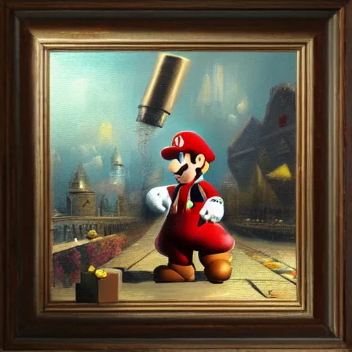 Image similar to Super mario oil painting on canvas by Greg Rutkowski