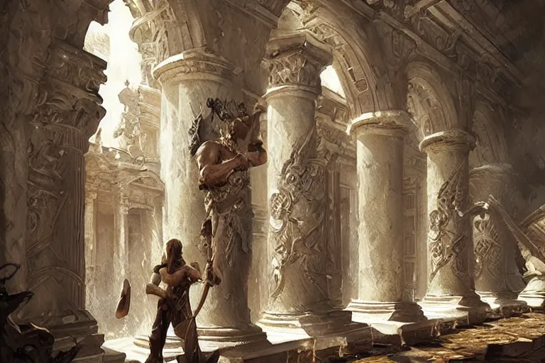 Image similar to an artist carving caryatids in the baroque era, magical, painters, hearthstone art style, epic fantasy style art by Craig Mullins, fantasy epic digital art, epic fantasy card game art by Greg Rutkowski