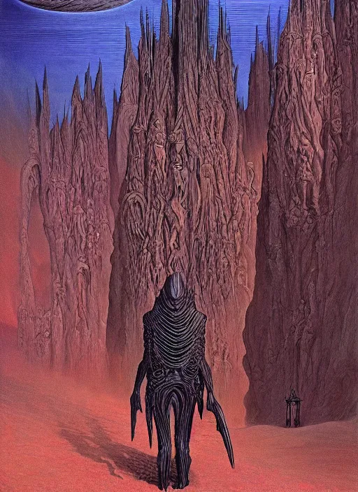 Prompt: Wandering into Oblivion, hellscape by Jean Giraud and HR Giger, hyperrealistic, atmospheric, gothic