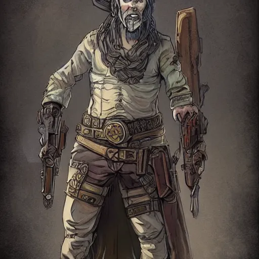 Prompt: full body concept art of a post-apocalyptic gunslinger/paladin in the style of high fantasy art in the style of Wild west art art trending on artstation deviantart Pinterest detailed High Resolution HD 8k bright colour full colour