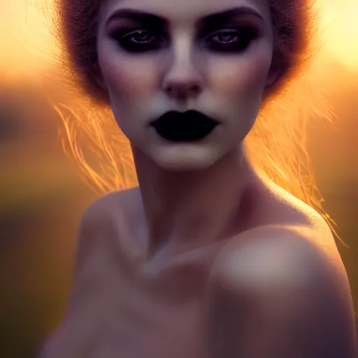 Image similar to photographic portrait of a stunningly beautiful gothic female in soft dreamy light at sunset, contemporary fashion shoot, by edward robert hughes, annie leibovitz and steve mccurry, david lazar, jimmy nelsson, breathtaking, 8 k resolution, extremely detailed, beautiful, establishing shot, artistic, hyperrealistic, beautiful face, octane render