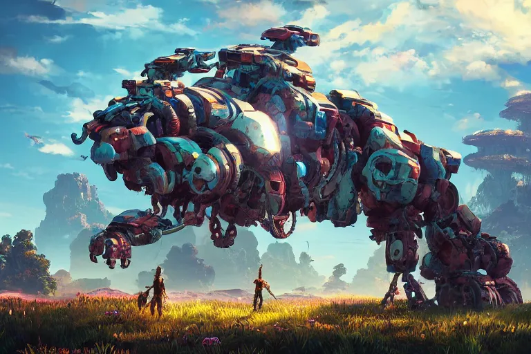 Image similar to clamberjaw machine mecanical creature robot of horizon forbidden west horizon zero dawn radiating a glowing aura global illumination ray tracing hdr fanart arstation by ian pesty and alena aenami artworks in 4 k