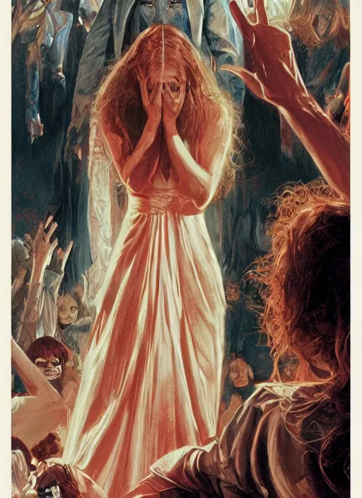 Prompt: a cinematic scene from carrie ( 1 9 7 6 ) illustrated by ron english, trending on artstation, concept art, smooth, sharp focus, illustration, artgerm, donato giancola, joseph christian leyendecker, les edwards, ed repka, wlop