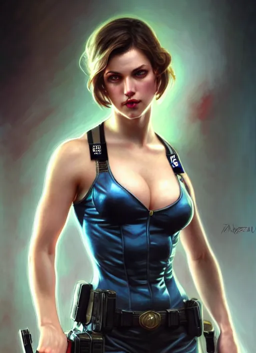 Prompt: glamorous feminine jill valentine, injured. very detailed face, studio lighting, portrait by Magali Villeneuve and Steve Argyle,Livia Prima,Mucha,fantasy art,beautiful,artstation,trending on artstation,alluring,masterpiece