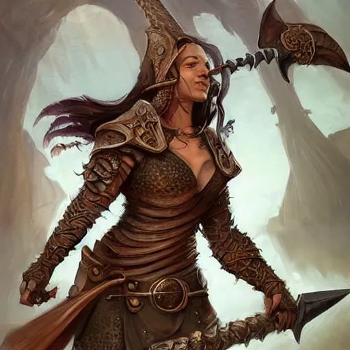 a female dragonborn, brown scales, wielding an axe, | Stable Diffusion ...
