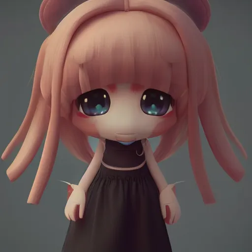 Image similar to cute fumo plush of a girl with a big heart, very long and unkempt hair, stylized pbr, subsurface scattering, outline glow, blob anime, bokeh, vray