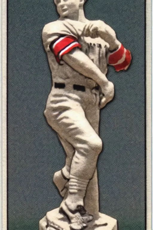 Image similar to baseball card of statues playing