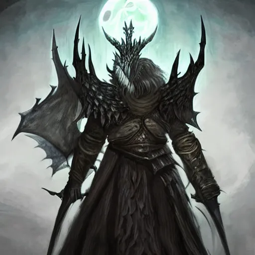 Image similar to Detailed concept art of a wizard with dragon head as a dark souls boss; fantasy