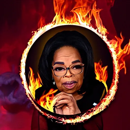 Prompt: demon oprah surrounded by flames