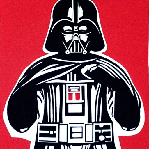 Image similar to silkscreen of darth vader throwing a paper airplane