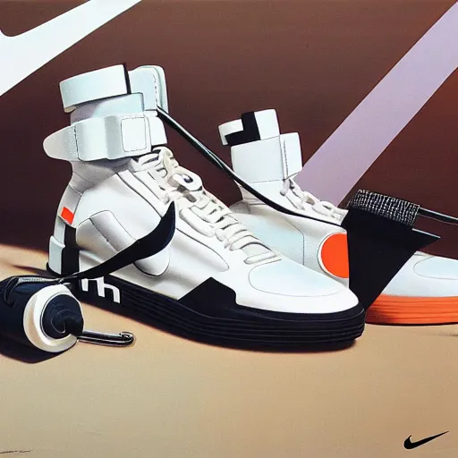 Image similar to retro futuristic Nike Off-White sneakers by syd mead