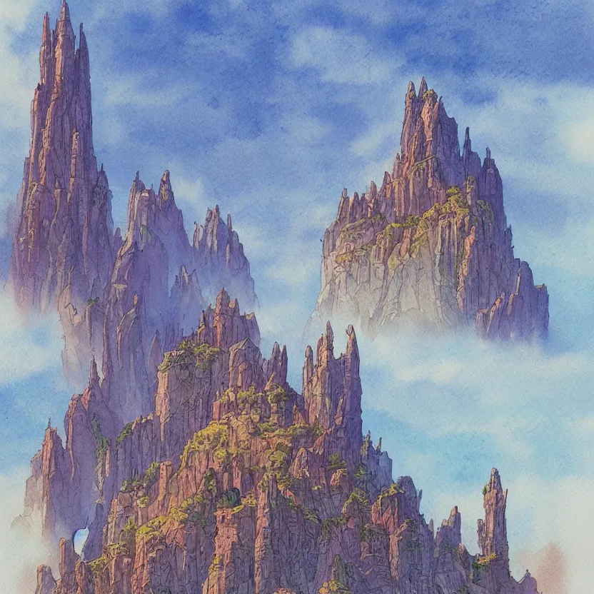 Prompt: a watercolor painting of a castle in the style of jean giraud in the style of moebius trending on artstation deviantart pinterest detailed realistic hd 8 k high resolution