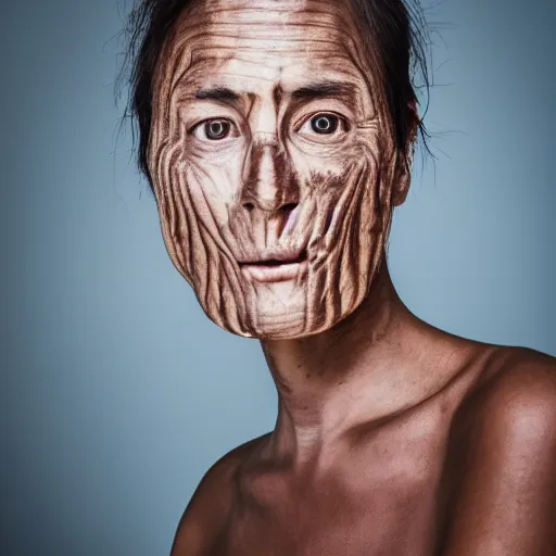 Image similar to photo of a person with wooden skin