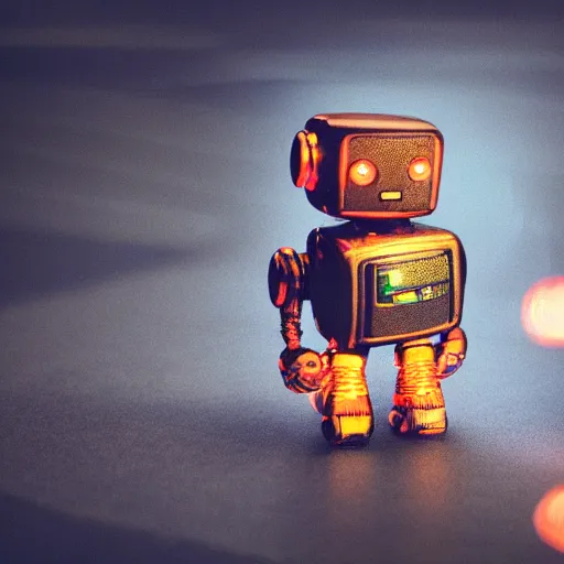 Image similar to tiny robot, professional photo, hdr, bokeh, sci fi