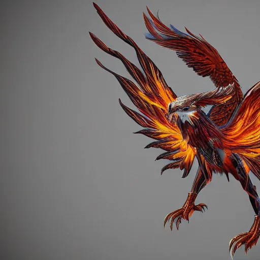 Prompt: photo of a phoenix with spreaded wings, ultra realistic details, fire and flames, 8k