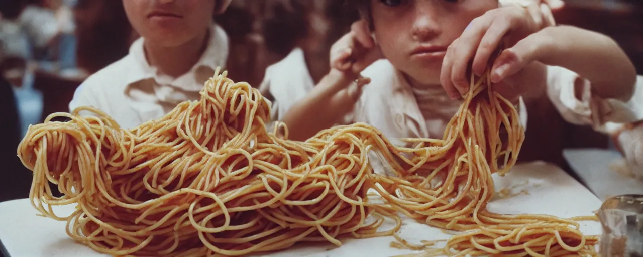 Prompt: the scientific revolution, spaghetti inspiration, aesthetic!!, small details, facial expression, intricate, canon 5 0 mm, wes anderson film, kodachrome, retro